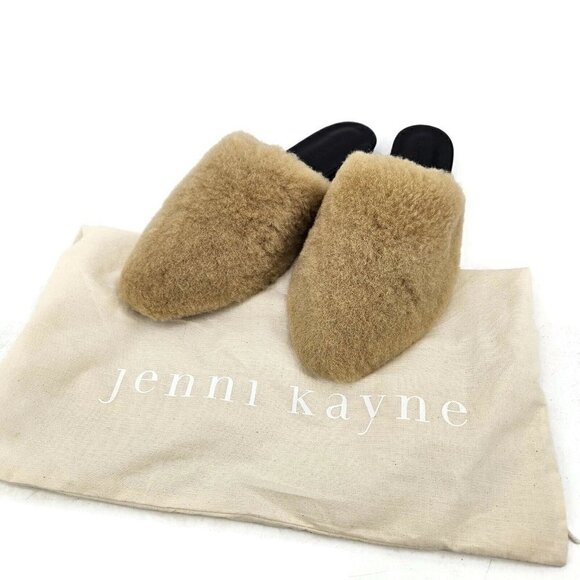New Jenni Kayne Shearling Mule Shoes Womens 40/10 Natural Tan Flat Slip Ons - Picture 1 of 6